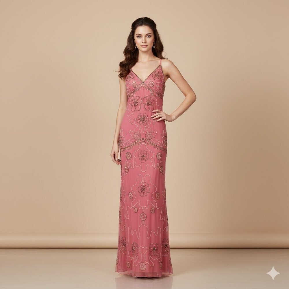 Papell Boutique Pink Coral Embellished Gown